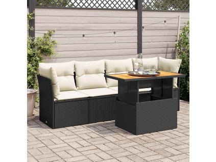 5dílná zahradní sedací souprava s poduškami černá polyratan 3326877