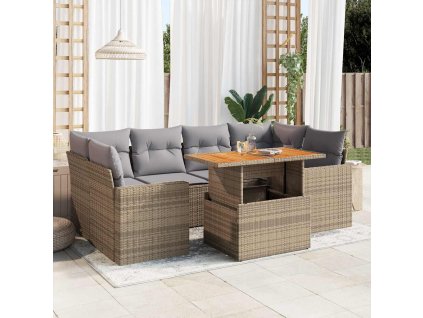 7dílná zahradní sedací souprava s poduškami béžová polyratan 3327006