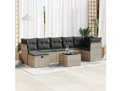 8dílná zahradní sedací souprava a podušky světle šedá polyratan 3325318