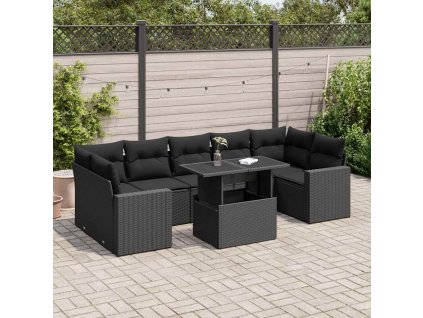 8dílná zahradní sedací souprava s poduškami černá polyratan 3326276