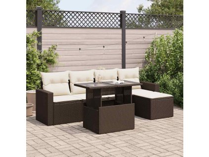 6dílná zahradní sedací souprava s poduškami hnědá polyratan 3326304