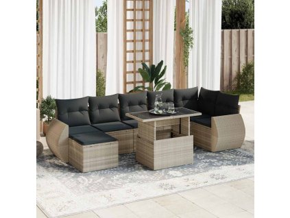 8dílná zahradní sedací souprava a podušky světle šedá polyratan 3326683