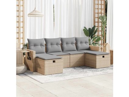 6dílná zahradní sedací souprava s poduškami béžová polyratan 3325525