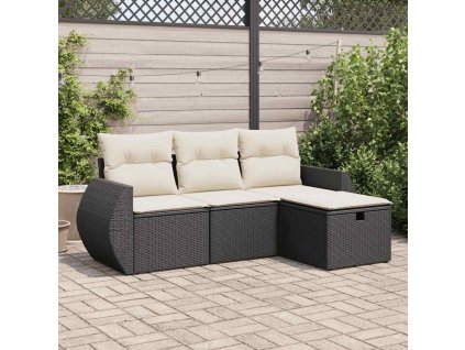 4dílná zahradní sedací souprava s poduškami černá polyratan 3325552