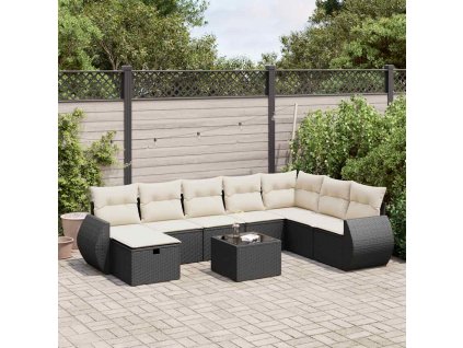 9dílná zahradní sedací souprava s poduškami černá polyratan 3325642