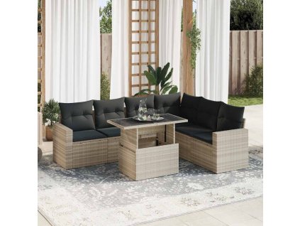 7dílná zahradní sedací souprava a podušky světle šedá polyratan 3326333