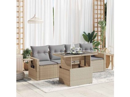 5dílná zahradní sedací souprava s poduškami béžová polyratan 3326400