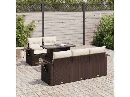 6dílná zahradní sedací souprava s poduškami hnědá polyratan 3326414