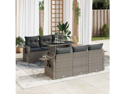 7dílná zahradní sedací souprava s poduškami šedá polyratan 3326421