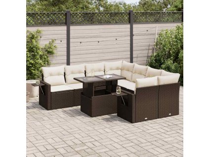 9dílná zahradní sedací souprava s poduškami hnědá polyratan 3326454