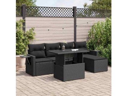 6dílná zahradní sedací souprava s poduškami černá polyratan 3326456