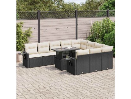 11dílná zahradní sedací souprava s poduškami černá polyratan 3326547