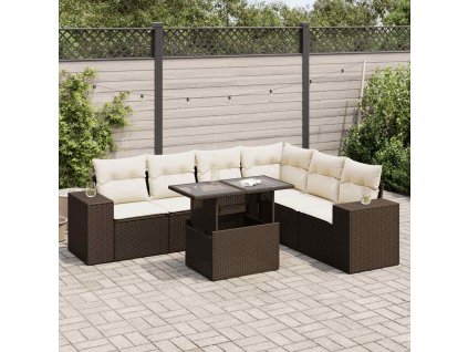 7dílná zahradní sedací souprava s poduškami hnědá polyratan 3326814