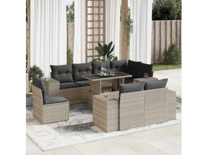 9dílná zahradní sedací souprava a podušky světle šedá polyratan 3326823