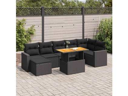 8dílná zahradní sedací souprava s poduškami černá polyratan 3327065