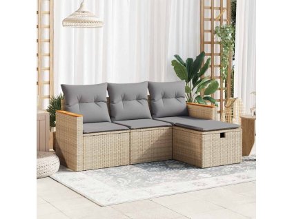 4dílná zahradní sedací souprava s poduškami béžová polyratan 3325895