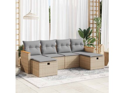 6dílná zahradní sedací souprava s poduškami béžová polyratan 3325944