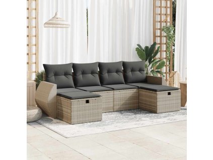 6dílná zahradní sedací souprava a podušky světle šedá polyratan 3325628