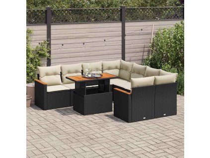 9dílná zahradní sestava s poduškami černá polyratan akácie 3327465