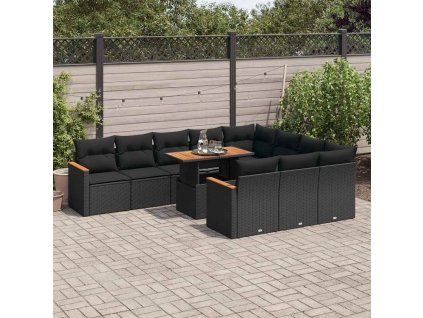 11dílná zahradní sestava s poduškami černá polyratan akácie 3327534