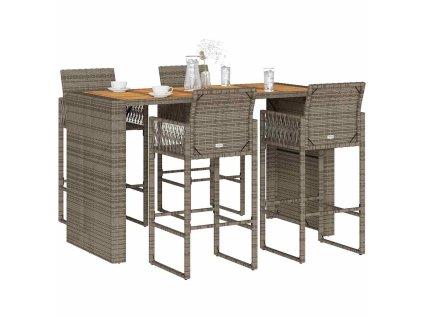 5dílný zahradní barový set bez podušek šedý polyratan akácie 3328893