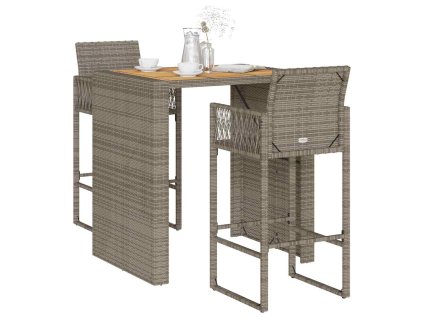 3dílný zahradní barový set bez podušek šedý polyratan akácie 3328887