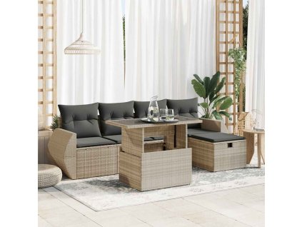 6dílná zahradní sedací souprava a podušky světle šedá polyratan 3327892