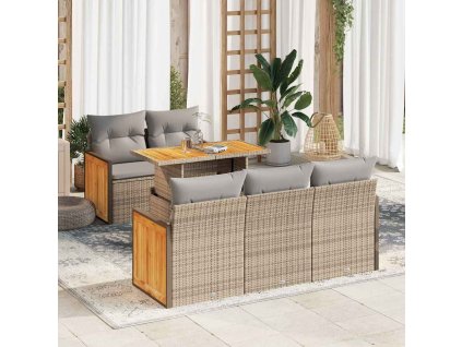 6dílná zahradní sestava s poduškami béžová polyratan akácie 3327664