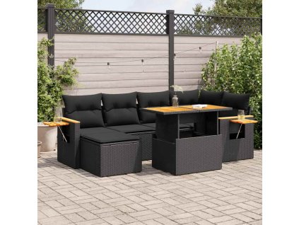 7dílná zahradní sestava s poduškami černá polyratan akácie 3327618