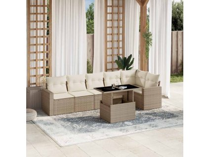 7dílná zahradní sedací souprava s poduškami béžová polyratan 3267288
