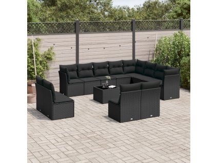 13dílný zahradní sedací souprava s poduškami černý polyratan 3250314