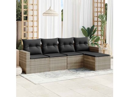 5dílná zahradní sedací souprava a podušky světle šedá polyratan 3251229