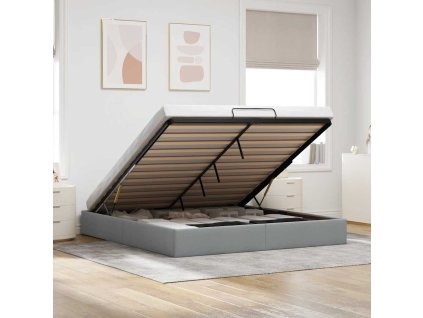 Osmanský rám postele bez matrací světle šedá 160x200 cm textil 3310889