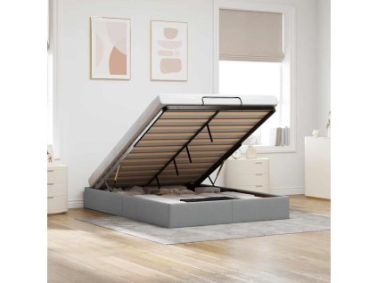 Osmanský rám postele bez matrací světle šedá 140x200 cm textil 3310882