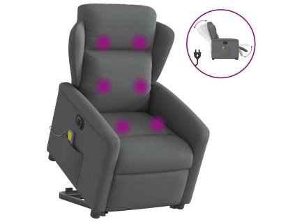 Elektrické zvedací masážní polohovací křeslo tmavě šedé textil 3303165