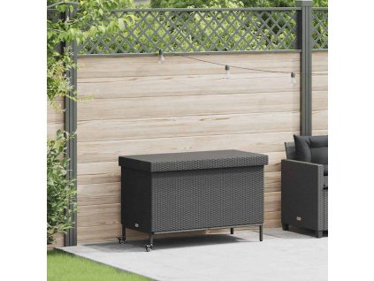 Zahradní úložný box s kolečky černý 110x55x73 cm polyratan 4103826