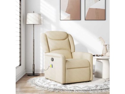 Masážní polohovací křeslo krémové textil 4015614