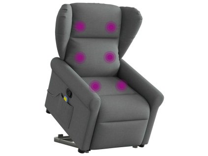 Zvedací masážní polohovací křeslo tmavě šedé textil 3303385