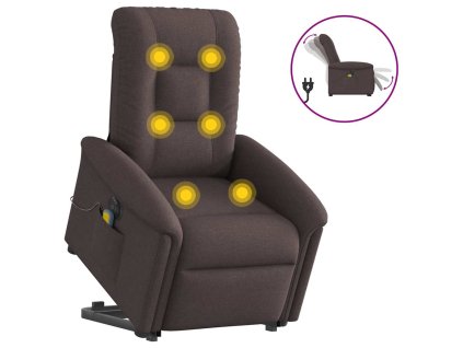 Elektrické zvedací masážní polohovací křeslo tmavě hnědé textil 3303289