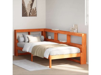 Postel s knihovnou bez matrace hnědá 75x190 cm masivní borovice 3324343
