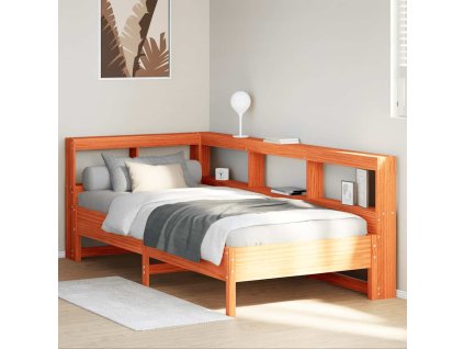Postel s knihovnou bez matrace hnědá 75x190 cm masivní borovice 3324447