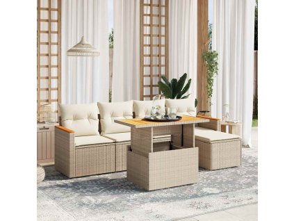 6dílná zahradní sedací souprava s poduškami béžová polyratan 3276033