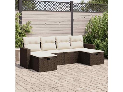 6dílná zahradní sedací souprava s poduškami hnědá polyratan 3325429