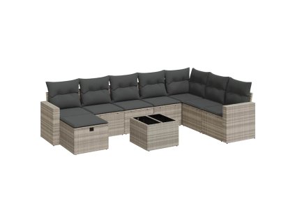 9dílná zahradní sedací souprava a podušky světle šedá polyratan 3325448