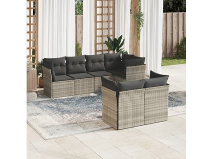 7dílná zahradní sedací souprava a podušky světle šedá polyratan 3249741