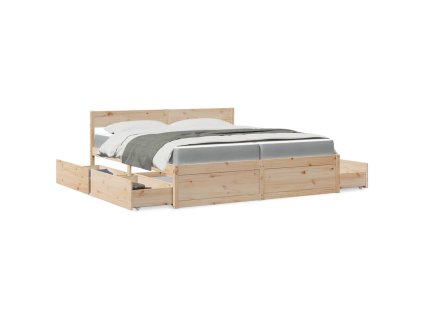 Postel se zásuvkami a matrací 200 x 200 cm masivní borovice 3281886