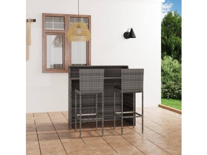 3dílný zahradní barový set s poduškami šedý 3064882