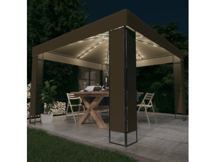 Altán s dvojitou stříškou a světelné LED řetězy 3x3x2,7 m taupe 3070303