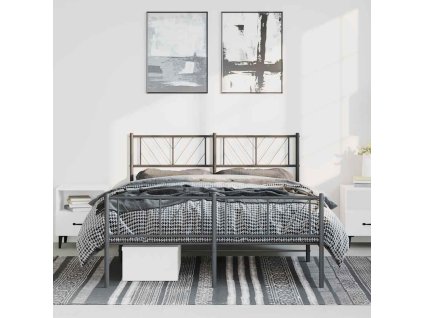 Kovový rám postele s hlavovým a nožním čelem černý 150 x 200 cm 372199