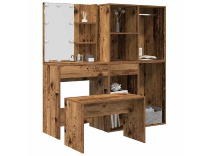 Set toaletního stolku s LED staré dřevo kompozitní dřevo 3329181